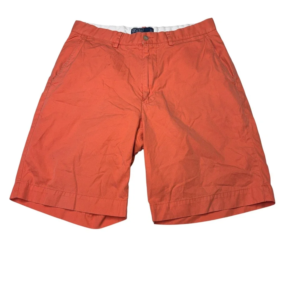 Polo Ralph Lauren‎ Mens Chino Shorts Size 32X9 Coral Orange Cotton Twill Flat